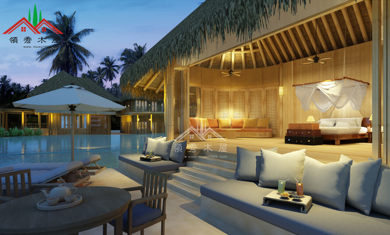 熱帶風格茅草頂木屋室內(nèi)效果圖