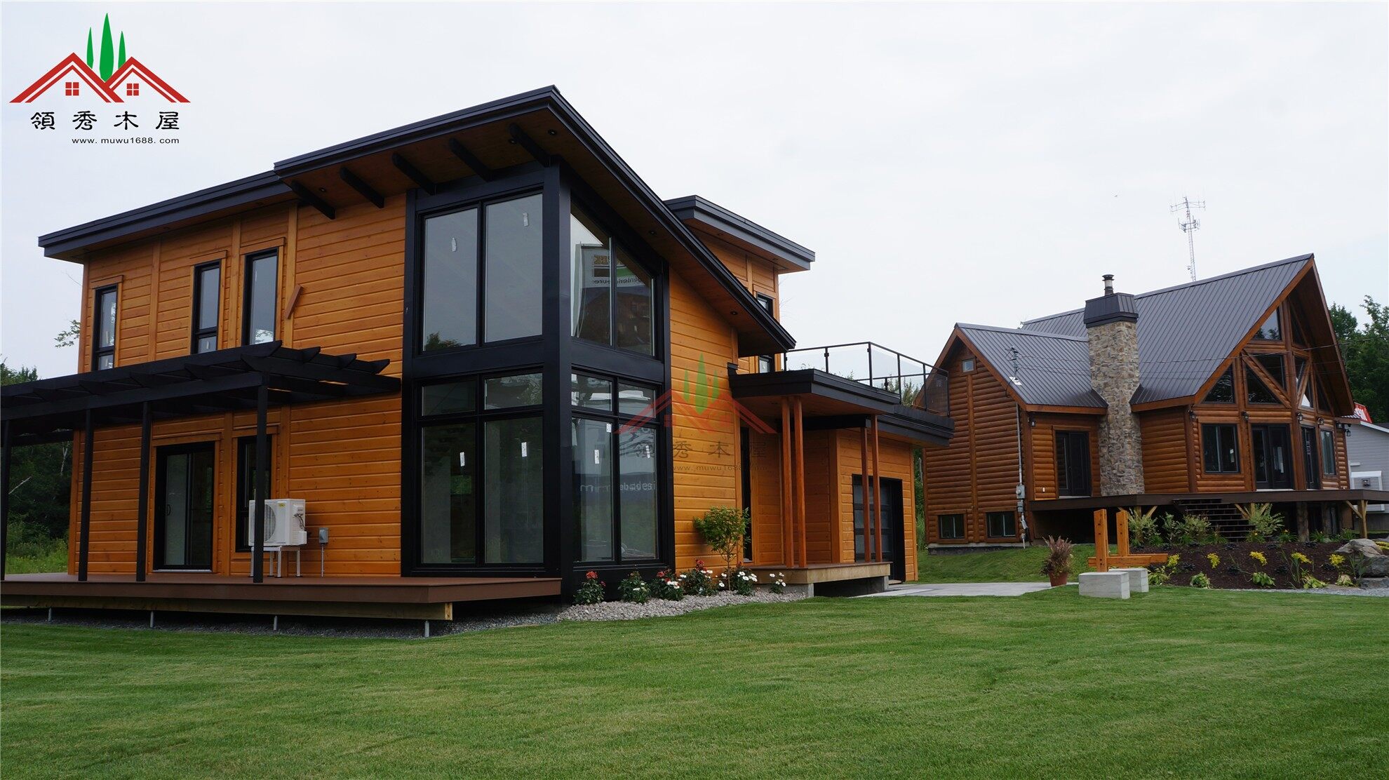 現(xiàn)代風(fēng)格雙層帶露臺(tái)木屋別墅