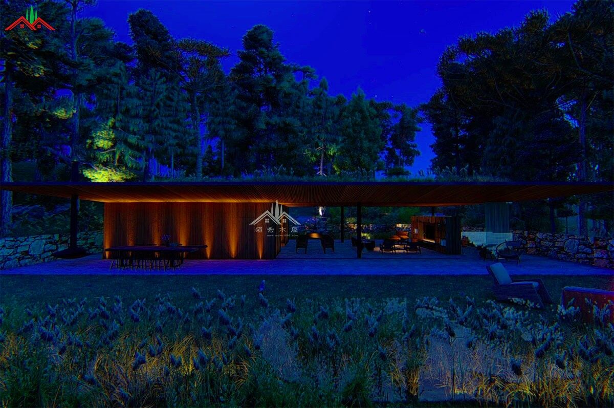 開放式現(xiàn)代風(fēng)格平頂森林度假木屋別墅(圖1)