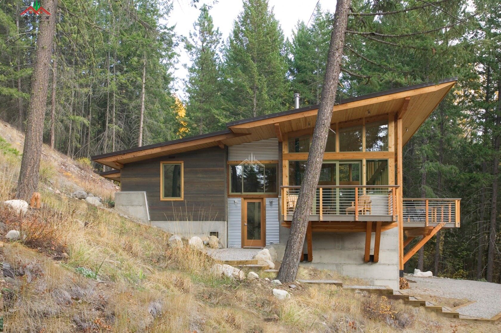 現(xiàn)代風(fēng)格大落地窗平頂度假木屋