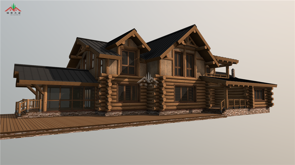 雙層重型木刻楞別墅效果圖