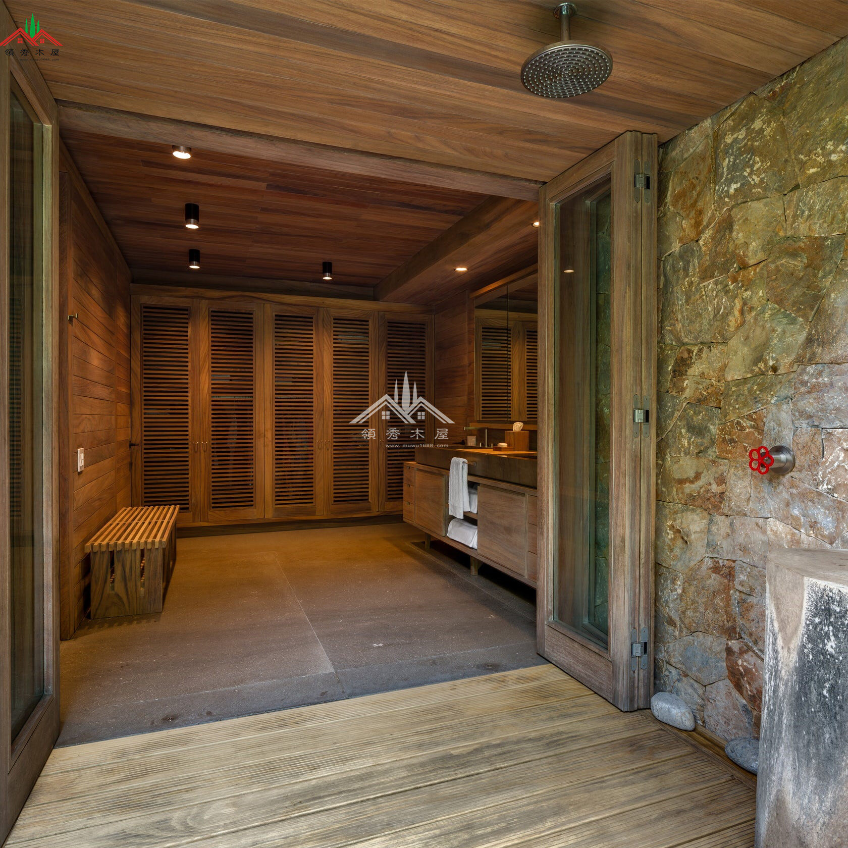 硬木制作木屋洗手間