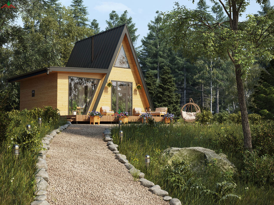 一半平斜頂一半人字頂帶閣樓木屋