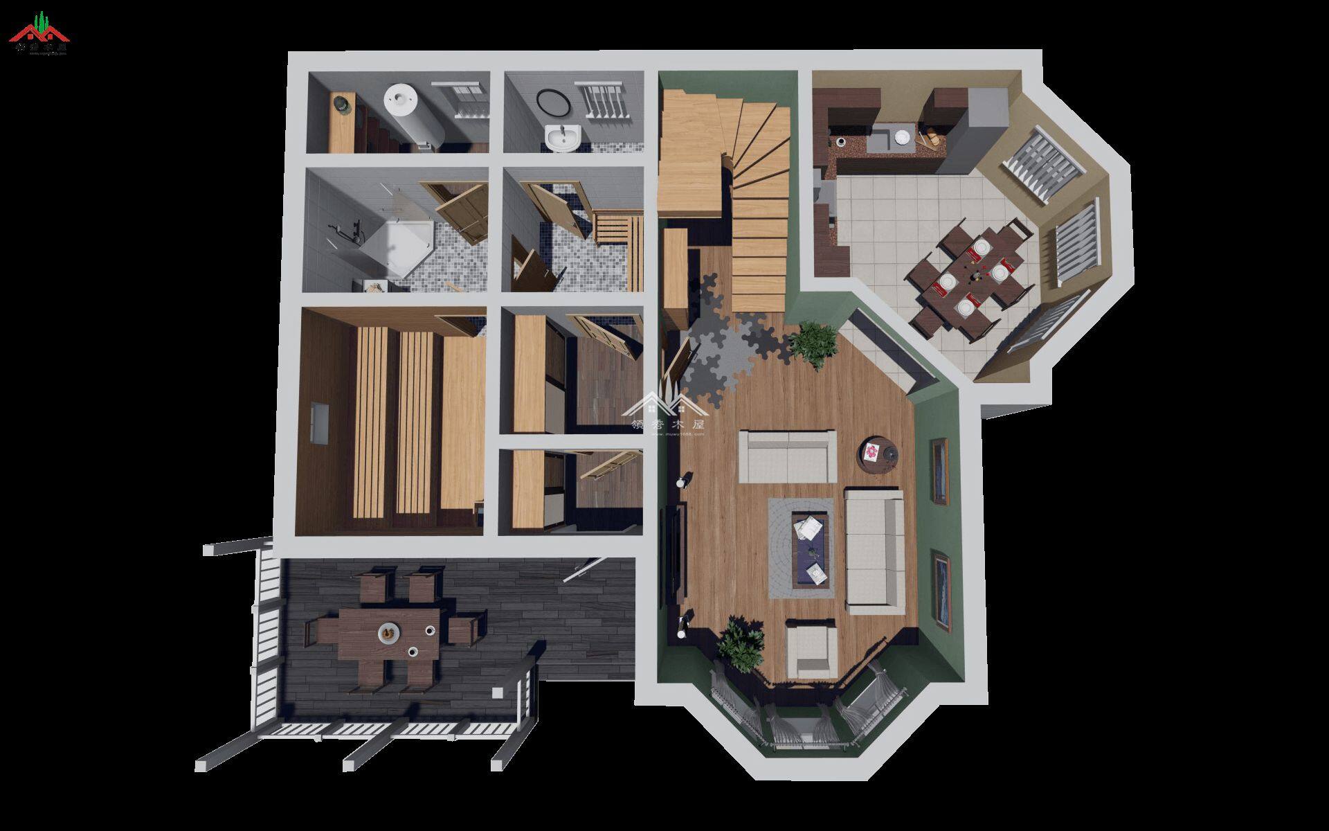 占地面積120平方雙層輕型木屋別墅