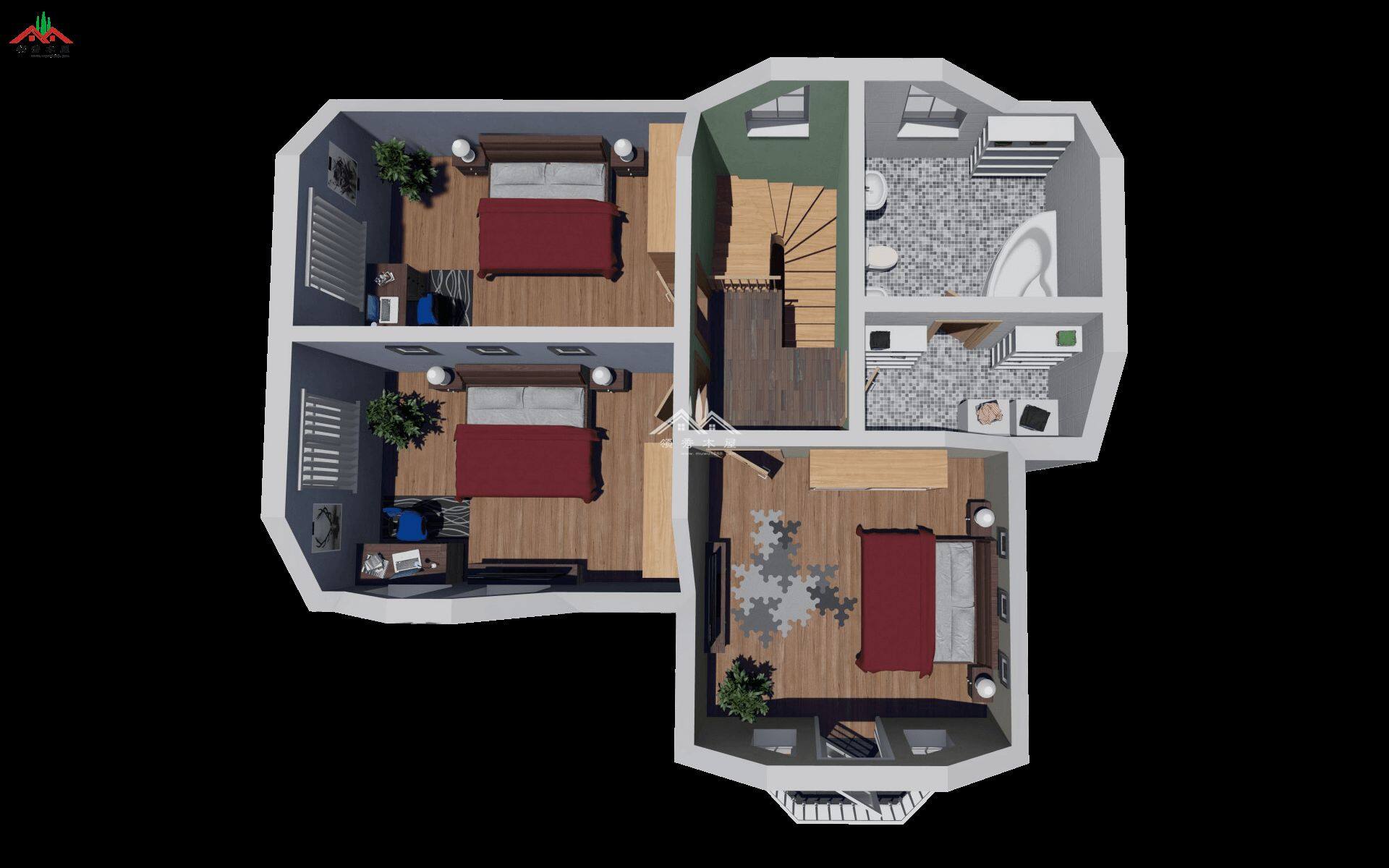 占地面積120平方雙層輕型木屋別墅