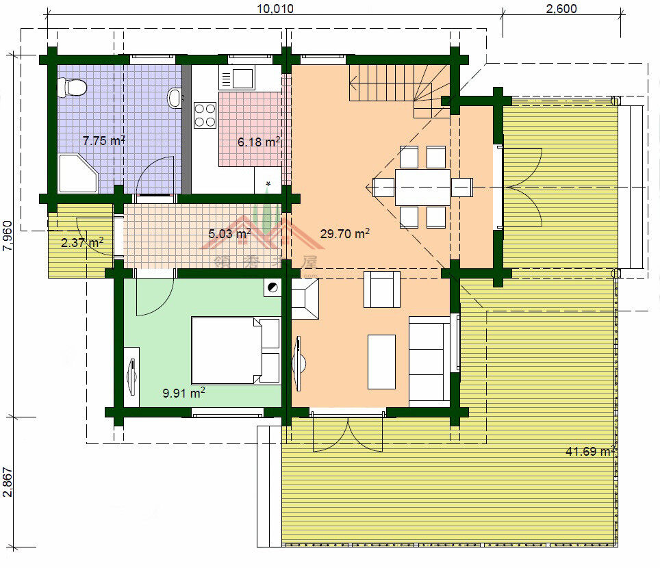 雙層三房重型木刻楞木屋別墅