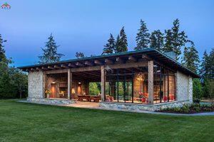 石材加紅雪松裝飾板加梁柱結(jié)構(gòu)的庭院喝茶接待室木屋