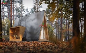 用海洋板做室內(nèi)簡(jiǎn)潔的裝修其實(shí)這樣三角形木屋也還是不錯(cuò)的