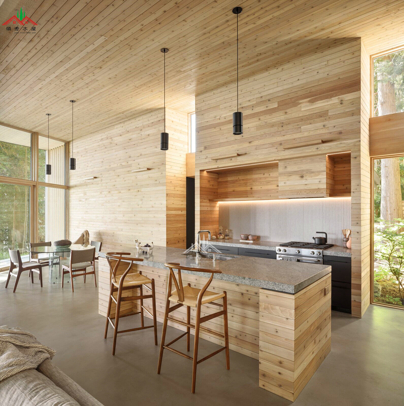 水庫湖邊特色養(yǎng)老木屋